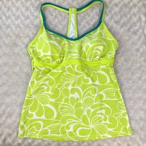 Athleta Tankini Top Green White Floral Swim